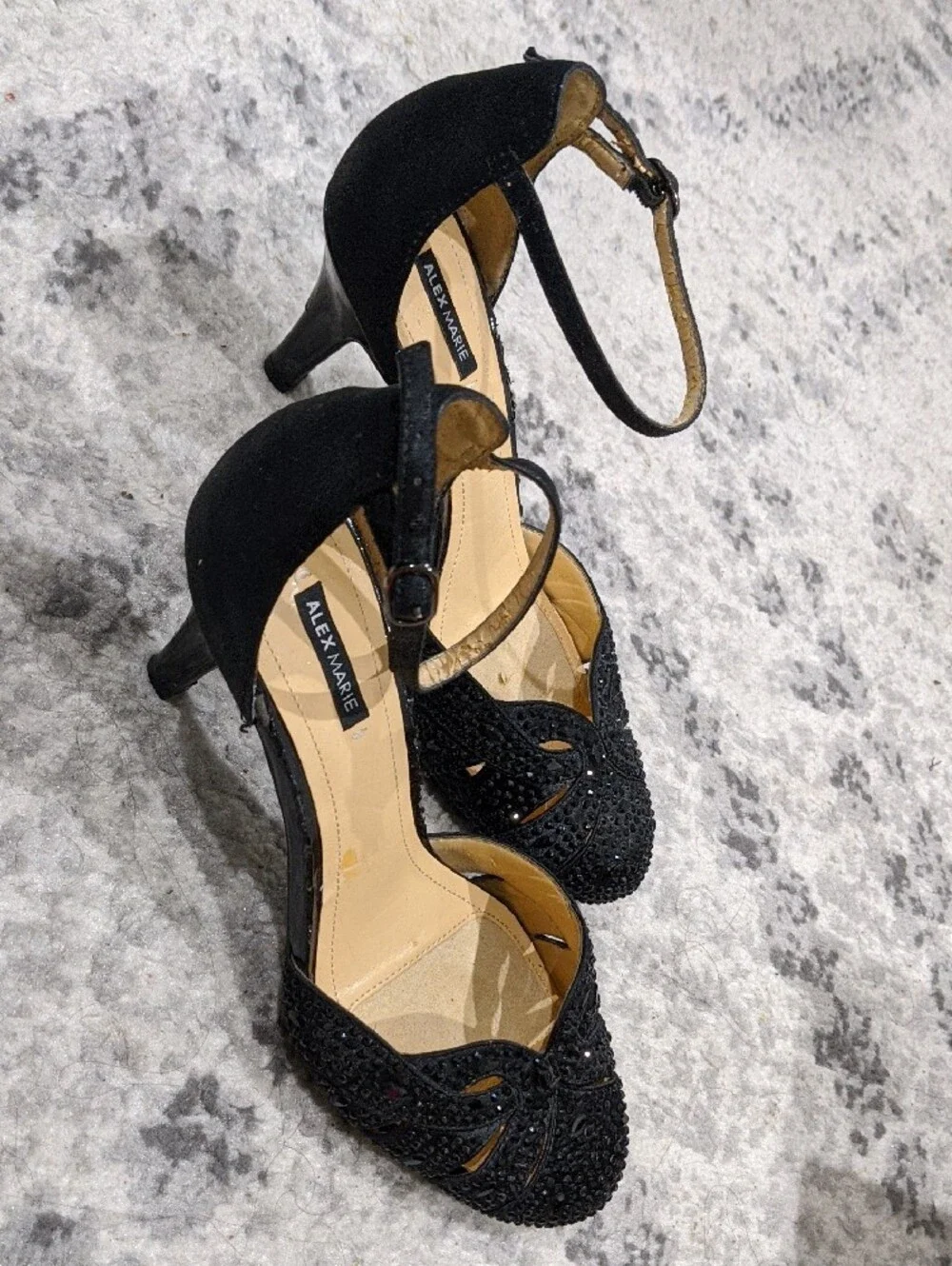 Alex Marie Black Rhinestone Cutout Ankle-Strap Pumps